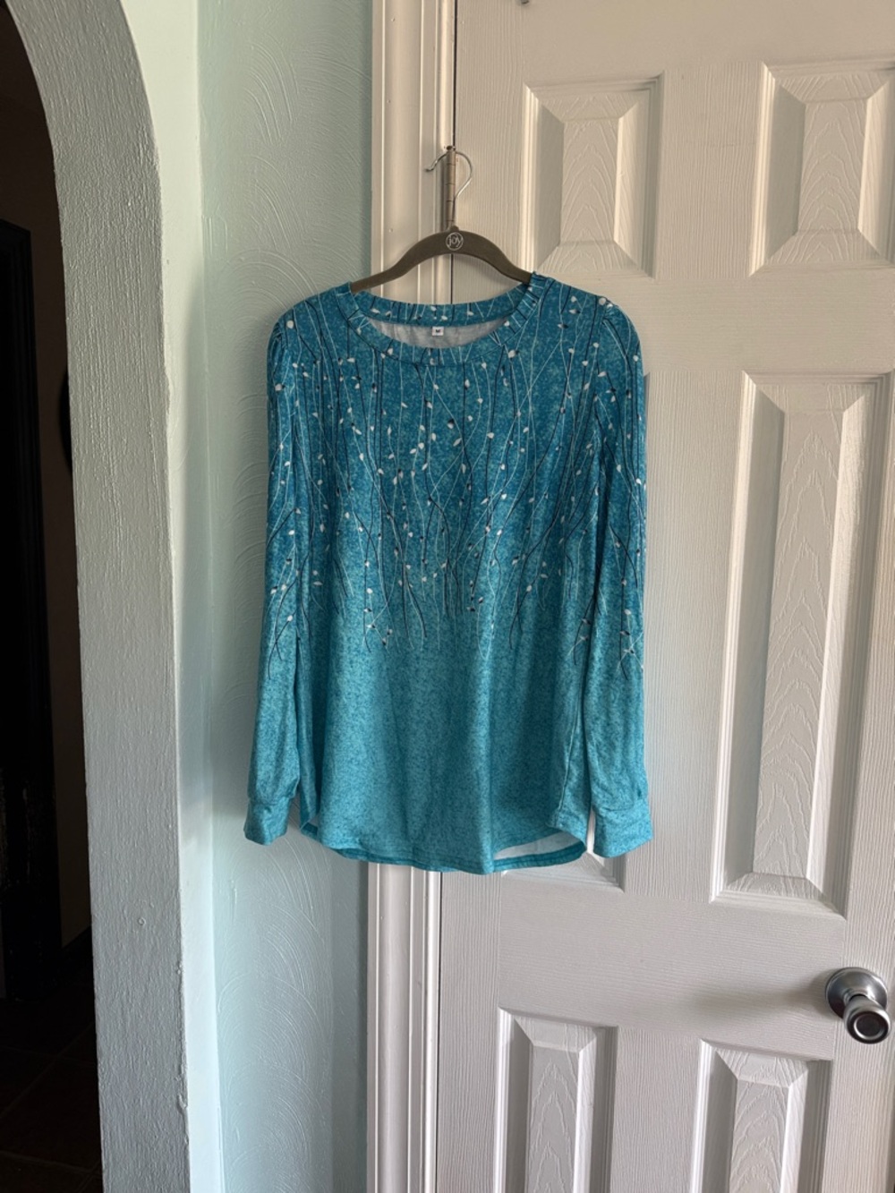 Teal Embellished Long-Sleeve Women's Top